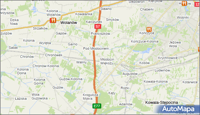 mapa Młodocin Większy, Młodocin Większy na mapie Targeo
