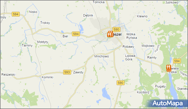 mapa Mnichowo gmina Reszel, Mnichowo gmina Reszel na mapie Targeo