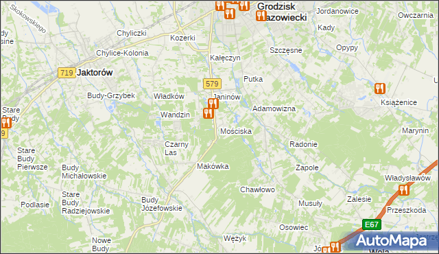 mapa Mościska gmina Grodzisk Mazowiecki, Mościska gmina Grodzisk Mazowiecki na mapie Targeo