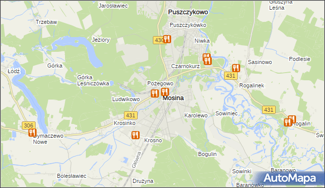 mapa Mosina powiat poznański, Mosina powiat poznański na mapie Targeo