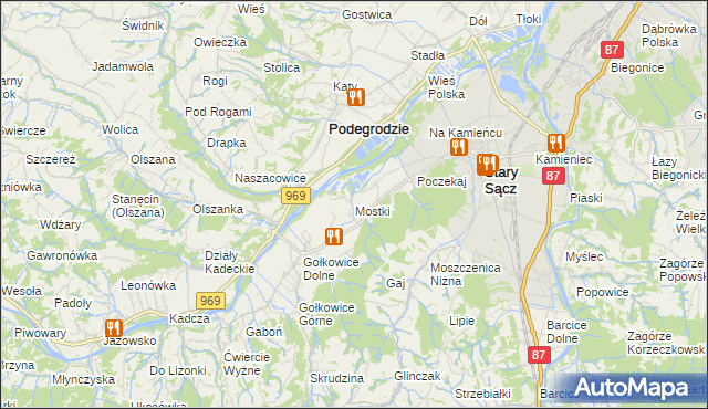 mapa Mostki gmina Stary Sącz, Mostki gmina Stary Sącz na mapie Targeo