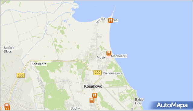 mapa Mosty gmina Kosakowo, Mosty gmina Kosakowo na mapie Targeo