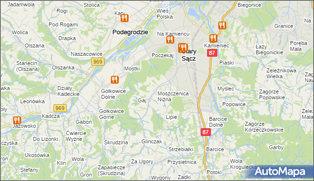 mapa Moszczenica Niżna, Moszczenica Niżna na mapie Targeo