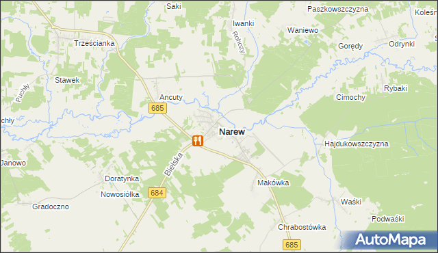 mapa Narew, Narew na mapie Targeo