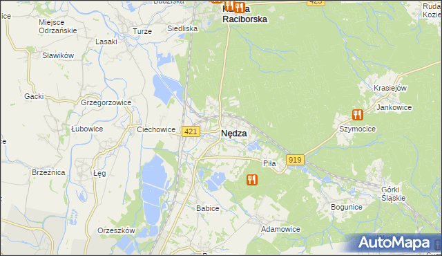 mapa Nędza powiat raciborski, Nędza powiat raciborski na mapie Targeo