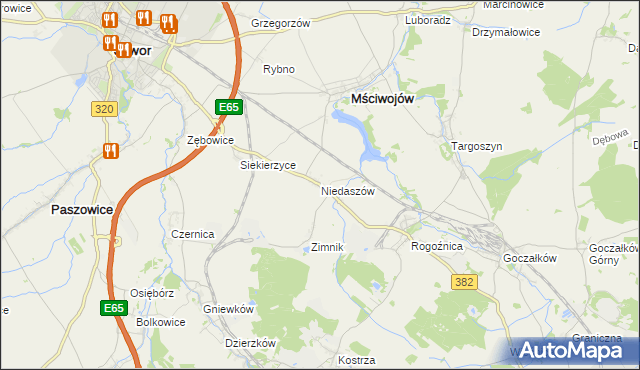 mapa Niedaszów, Niedaszów na mapie Targeo