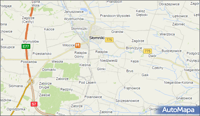 mapa Niedźwiedź gmina Słomniki, Niedźwiedź gmina Słomniki na mapie Targeo