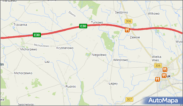 mapa Niegolewo, Niegolewo na mapie Targeo