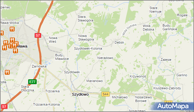 mapa Nieradowo gmina Szydłowo, Nieradowo gmina Szydłowo na mapie Targeo