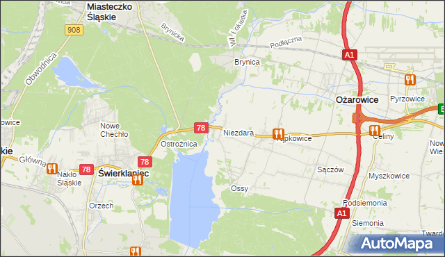 mapa Niezdara gmina Ożarowice, Niezdara gmina Ożarowice na mapie Targeo