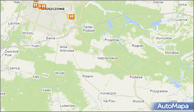 mapa Nieznanowice gmina Włoszczowa, Nieznanowice gmina Włoszczowa na mapie Targeo