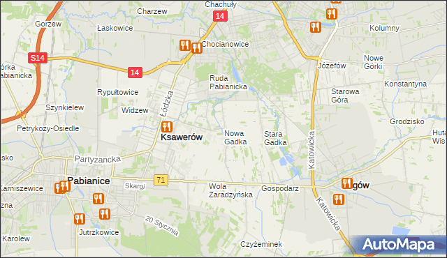 mapa Nowa Gadka gmina Ksawerów, Nowa Gadka gmina Ksawerów na mapie Targeo