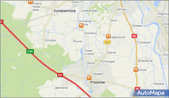 mapa Nowa Kuźnia gmina Prószków, Nowa Kuźnia gmina Prószków na mapie Targeo