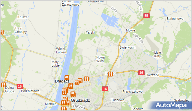 mapa Nowa Wieś gmina Grudziądz, Nowa Wieś gmina Grudziądz na mapie Targeo