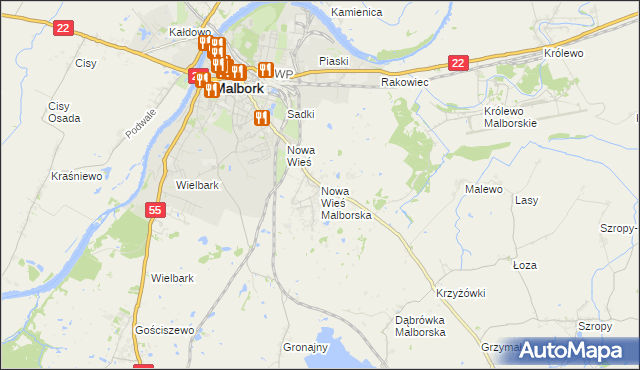 mapa Nowa Wieś Malborska, Nowa Wieś Malborska na mapie Targeo