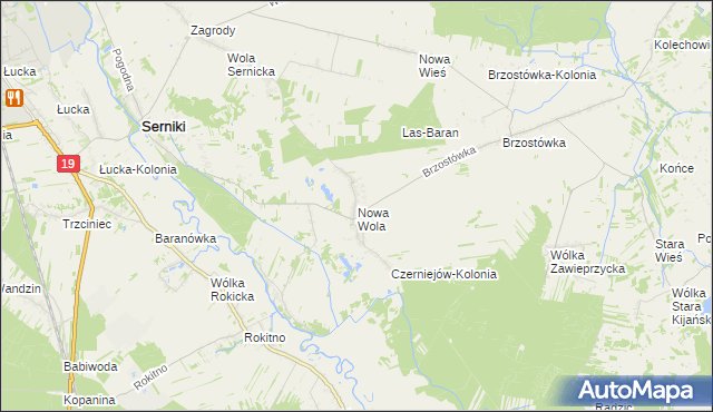 mapa Nowa Wola gmina Serniki, Nowa Wola gmina Serniki na mapie Targeo
