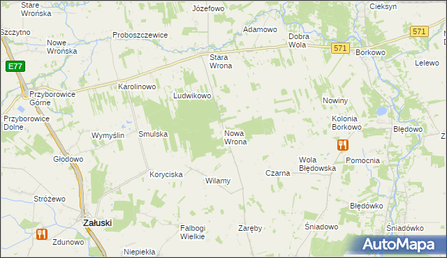 mapa Nowa Wrona gmina Joniec, Nowa Wrona gmina Joniec na mapie Targeo