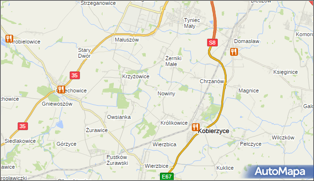 mapa Nowiny gmina Kobierzyce, Nowiny gmina Kobierzyce na mapie Targeo