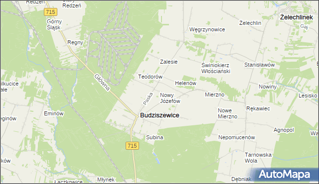 mapa Nowy Józefów gmina Budziszewice, Nowy Józefów gmina Budziszewice na mapie Targeo