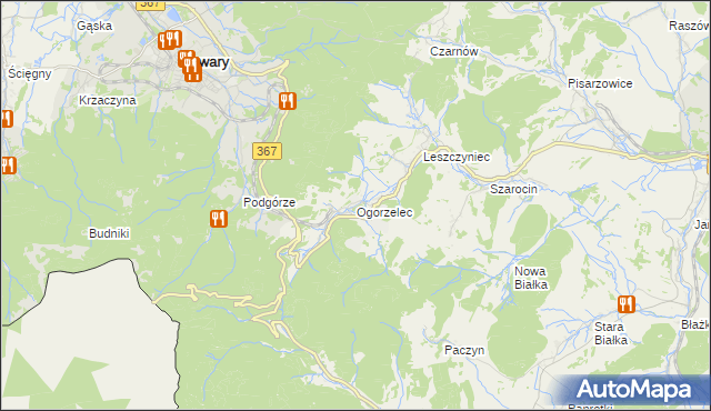 mapa Ogorzelec gmina Kamienna Góra, Ogorzelec gmina Kamienna Góra na mapie Targeo