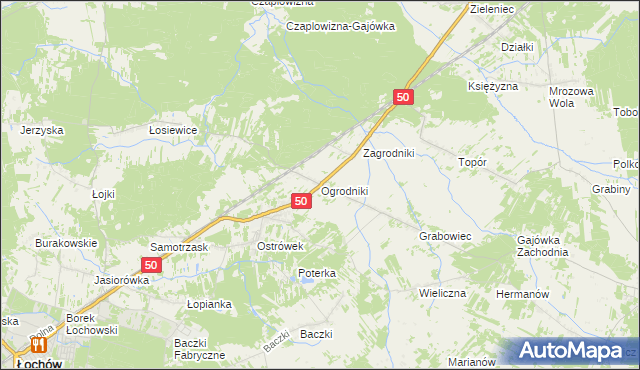 mapa Ogrodniki gmina Łochów, Ogrodniki gmina Łochów na mapie Targeo
