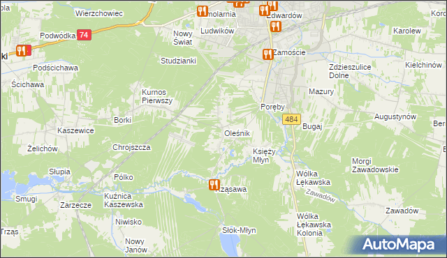 mapa Oleśnik gmina Bełchatów, Oleśnik gmina Bełchatów na mapie Targeo
