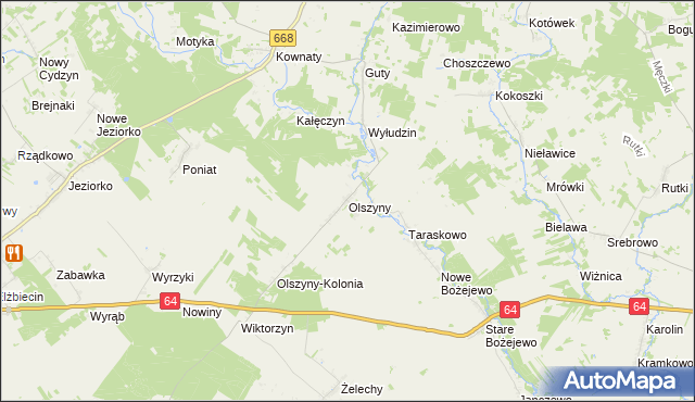 mapa Olszyny gmina Piątnica, Olszyny gmina Piątnica na mapie Targeo