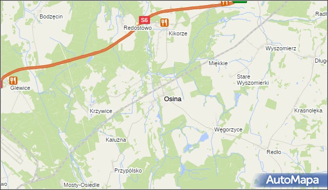 mapa Osina powiat goleniowski, Osina powiat goleniowski na mapie Targeo