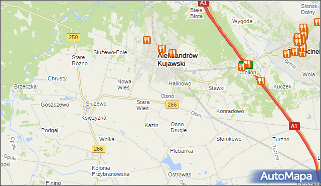 mapa Ośno gmina Aleksandrów Kujawski, Ośno gmina Aleksandrów Kujawski na mapie Targeo