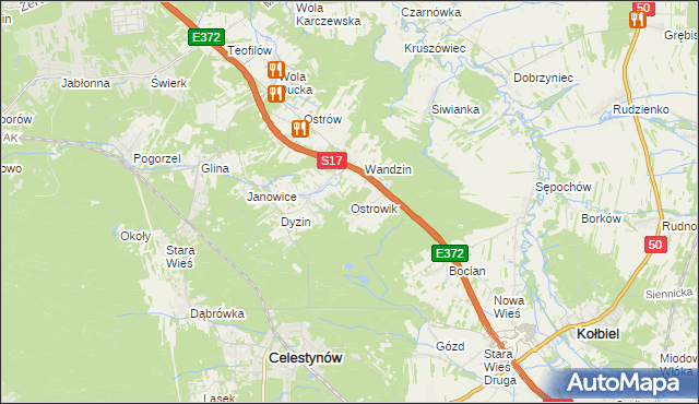 mapa Ostrowik gmina Celestynów, Ostrowik gmina Celestynów na mapie Targeo