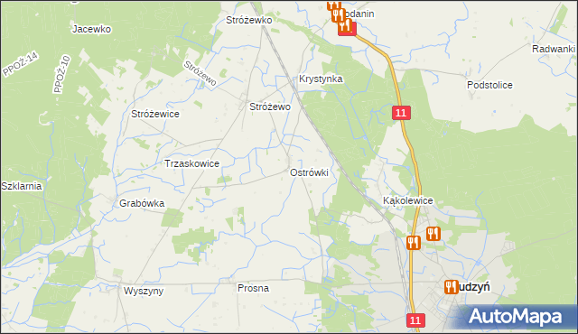 mapa Ostrówki gmina Budzyń, Ostrówki gmina Budzyń na mapie Targeo