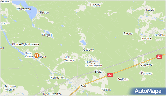 mapa Ostrowy gmina Czersk, Ostrowy gmina Czersk na mapie Targeo