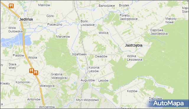 mapa Owadów gmina Jastrzębia, Owadów gmina Jastrzębia na mapie Targeo