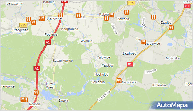 mapa Palowice, Palowice na mapie Targeo