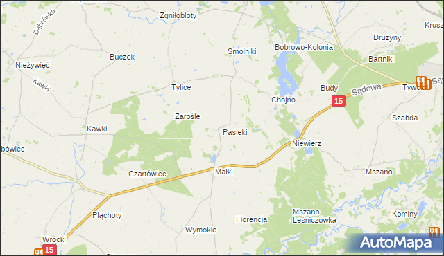 mapa Pasieki gmina Bobrowo, Pasieki gmina Bobrowo na mapie Targeo