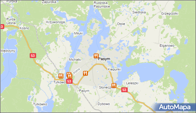 mapa Pasym powiat szczycieński, Pasym powiat szczycieński na mapie Targeo