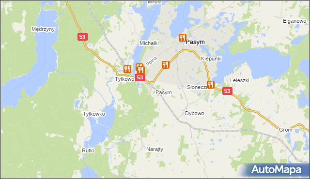 mapa Pasym powiat szczycieński, Pasym powiat szczycieński na mapie Targeo