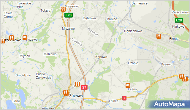 mapa Pępowo gmina Żukowo, Pępowo gmina Żukowo na mapie Targeo