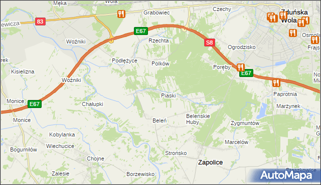 mapa Piaski gmina Zduńska Wola, Piaski gmina Zduńska Wola na mapie Targeo