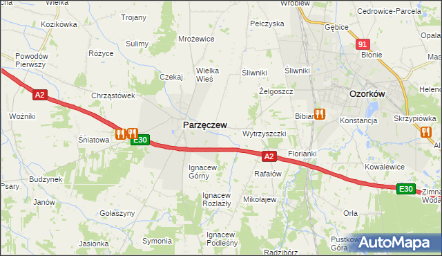 mapa Piaskowice gmina Parzęczew, Piaskowice gmina Parzęczew na mapie Targeo