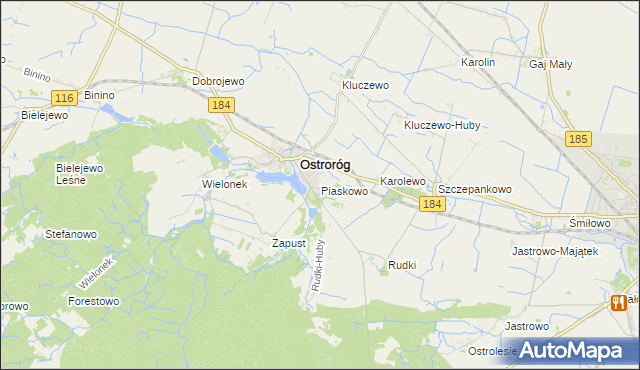 mapa Piaskowo gmina Ostroróg, Piaskowo gmina Ostroróg na mapie Targeo