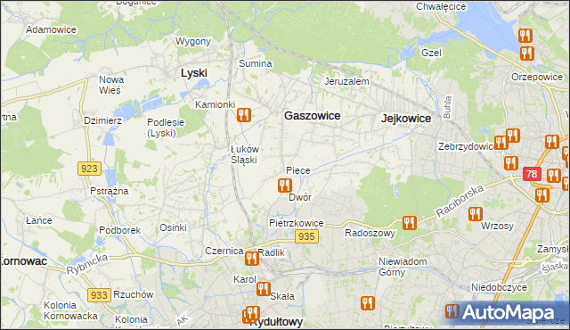 mapa Piece gmina Gaszowice, Piece gmina Gaszowice na mapie Targeo