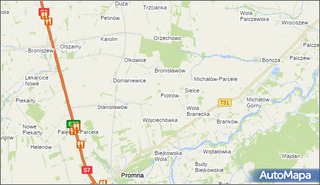 mapa Piotrów gmina Promna, Piotrów gmina Promna na mapie Targeo