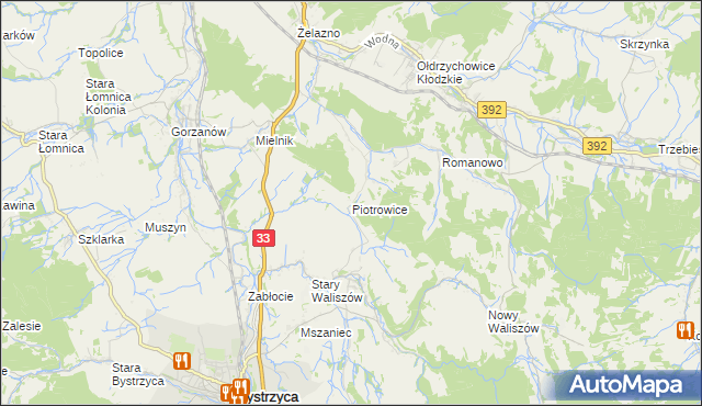 mapa Piotrowice gmina Bystrzyca Kłodzka, Piotrowice gmina Bystrzyca Kłodzka na mapie Targeo