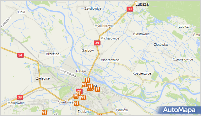 mapa Pisarzowice gmina Lubsza, Pisarzowice gmina Lubsza na mapie Targeo