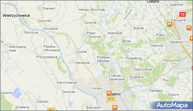 mapa Podlesie Dębowe, Podlesie Dębowe na mapie Targeo