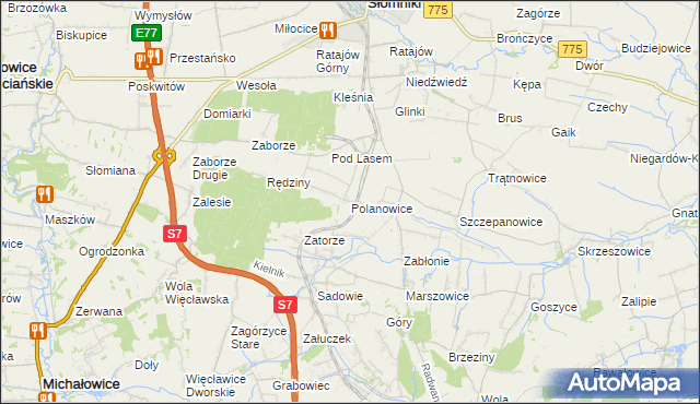 mapa Polanowice gmina Słomniki, Polanowice gmina Słomniki na mapie Targeo