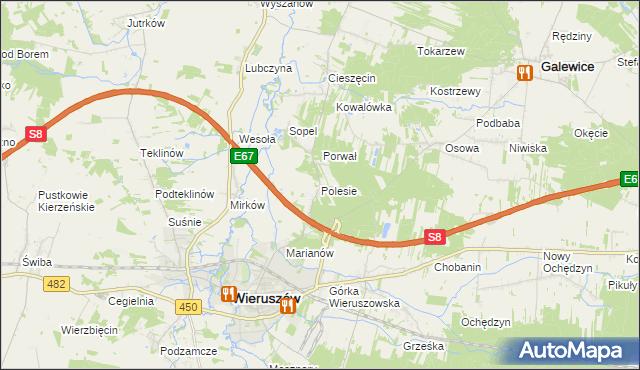 mapa Polesie gmina Wieruszów, Polesie gmina Wieruszów na mapie Targeo