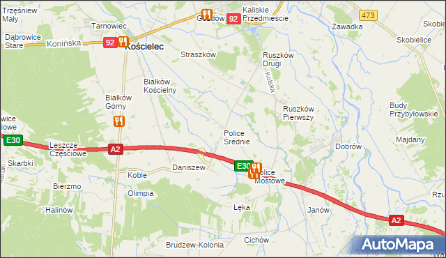 mapa Police Średnie, Police Średnie na mapie Targeo