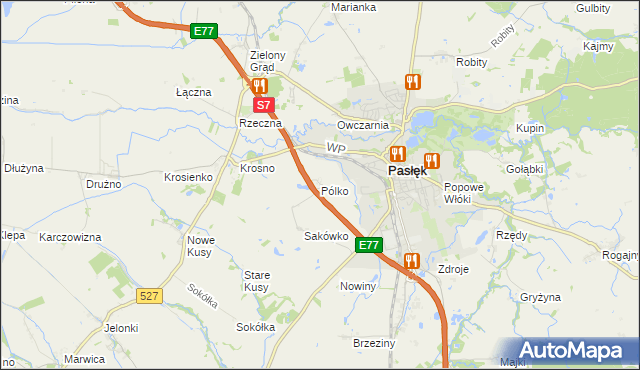 mapa Pólko gmina Pasłęk, Pólko gmina Pasłęk na mapie Targeo